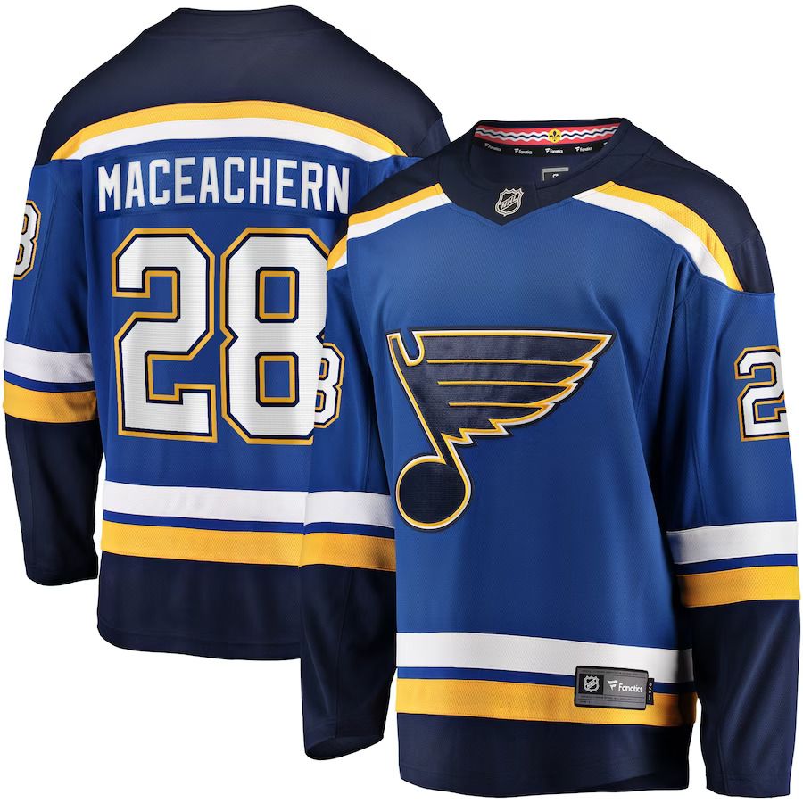 Men St. Louis Blues 28 Mackenzie MacEachern Fanatics Branded Blue Home Breakaway Player NHL Jersey
